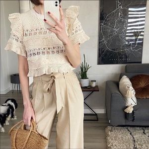 ZARA KNIT SWEATER Embroidered poplin ruffle